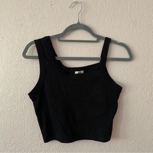 nlt asymmetrical black ribbed tank top